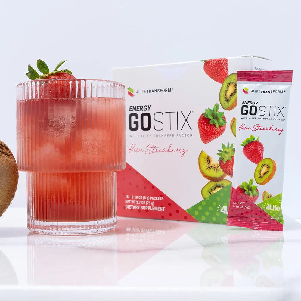 4Life energy support packets featuring Energy Go Stix with droplets, a source of clean energy.