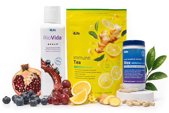 4Life RioVida, Immune Tea and Transfer Factor Max with fruit, lemon and ginger