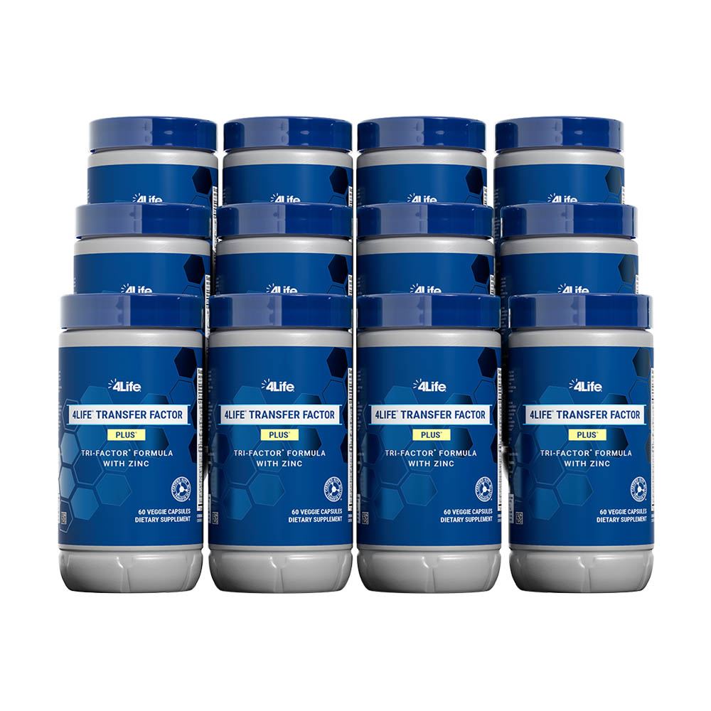 Twelve bottles of 4Life Transfer Factor Plus Tri-Factor Formula with Zinc, 60 veggie capsules each