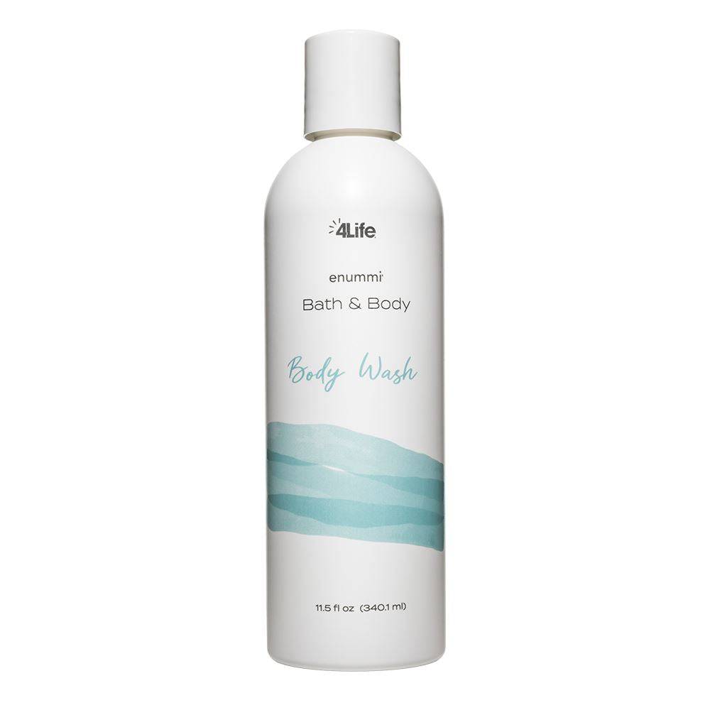 Enummi Body Wash bottle for gentle cleansing and nourishing skin with uplifting fragrance.